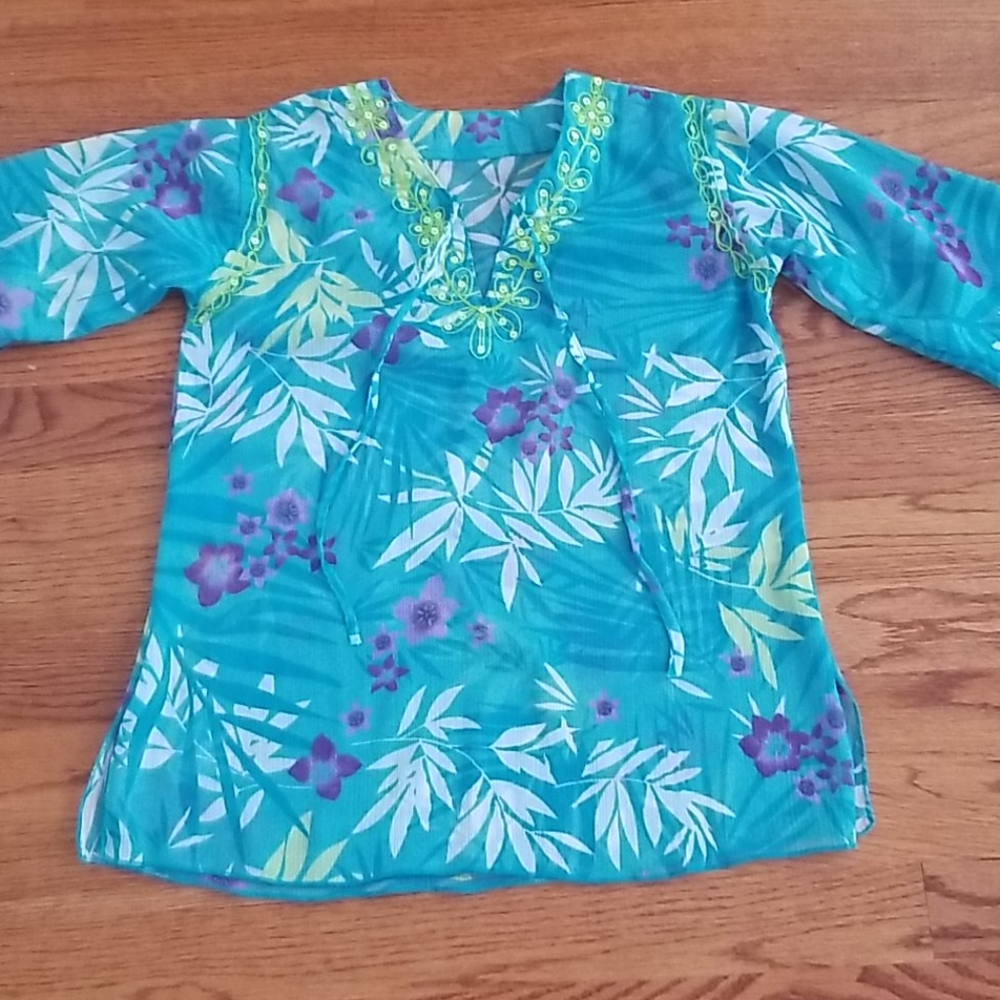 Girls swim cover up, turquose size 5/6